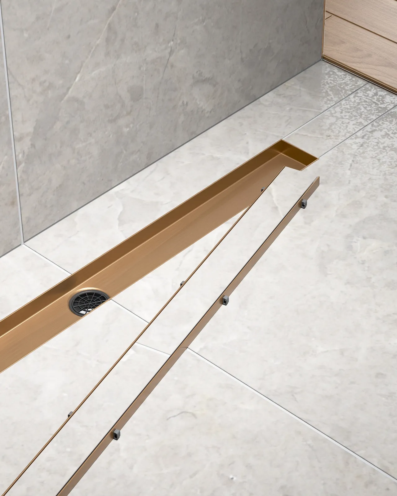 Душевой лоток TIMO Drain System 600 с двусторонней панелью "plate" под плитку, розовое золото (DS230206/19)