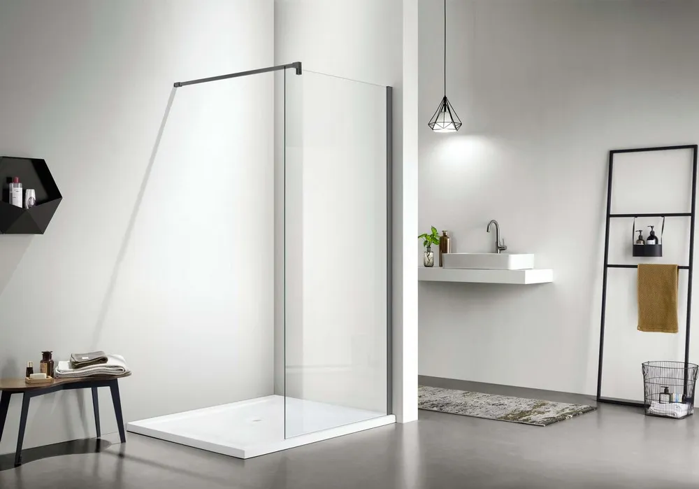 AQ WIW 12020GM Душевая перегородка Walk in с держателем 1200x2000 профиль оружейная сталь, стекло прозрачное