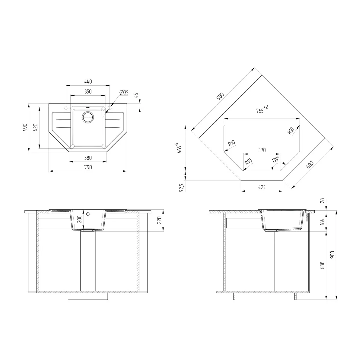 Кухонная мойка Ulgran U-609-309, темно-серый