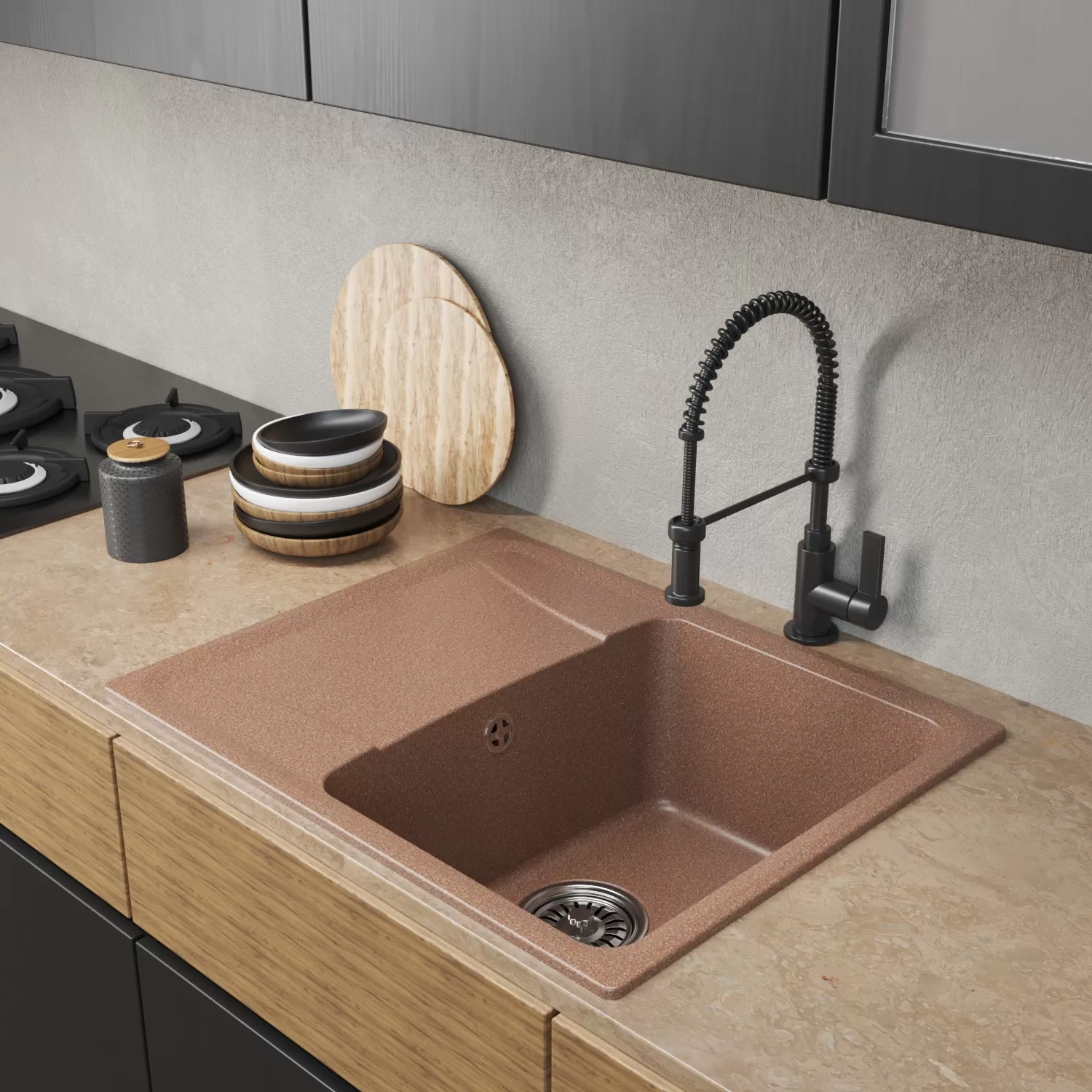 Мойка MIXLINE ML-GM26 с крылом  терракотовая (307) 580*470*190мм NEW (552075)