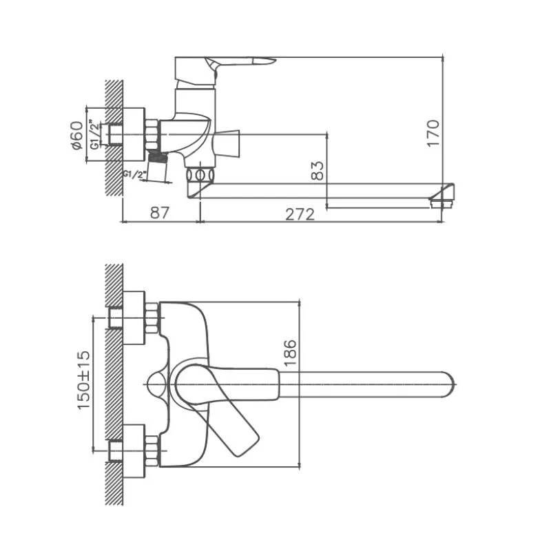 Смеситель для ванны Cron CN20095, хром