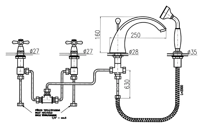 Смеситель на борт ванны Rav Slezak Morava MK169.5SSM