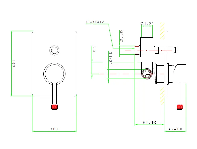 Смеситель для душа Nicolazzi Monocomando doccia, на 1 потребитель, с переключателем, хром (4896EXT CR 91)