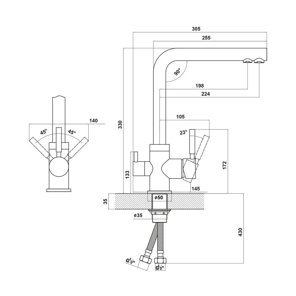 Смеситель для кухни с подключением фильтра Florentina АРЕС 333.19H.2123.307, серый шёлк