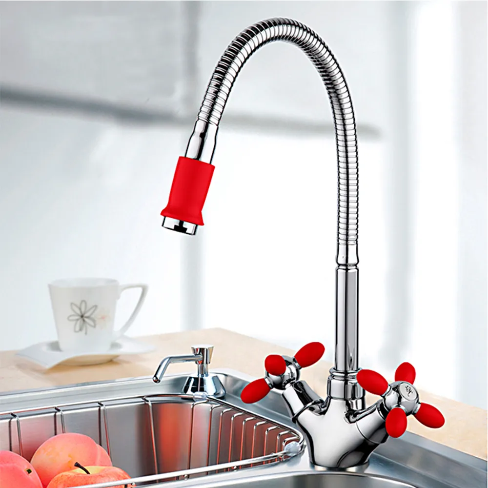 Смеситель для кухни с гибким изливом FRUD R43127-10, хром/красный