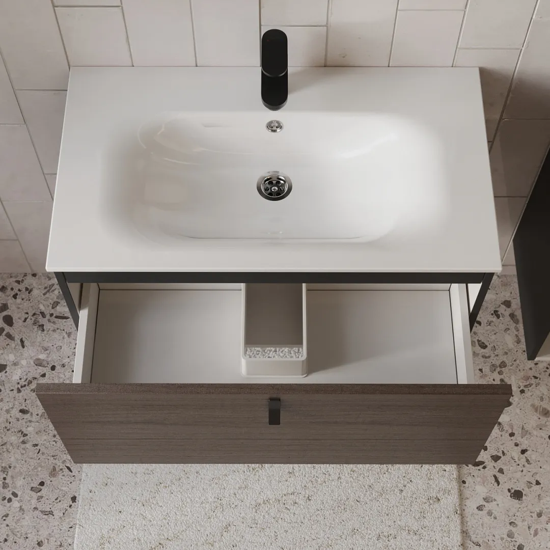 Тумба с раковиной подвесная (80см) Terminus Kontur KON10801200001O, венге/графит