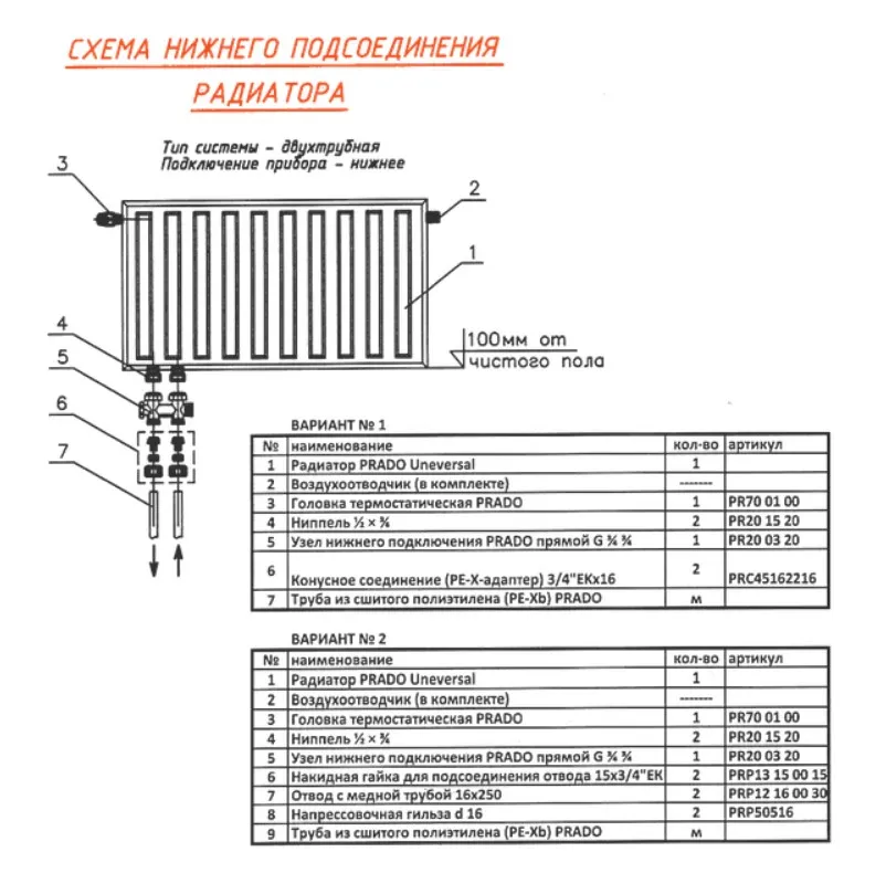 Стальной панельный радиатор PRADO Universal U33 600х2200 с нижним подключением