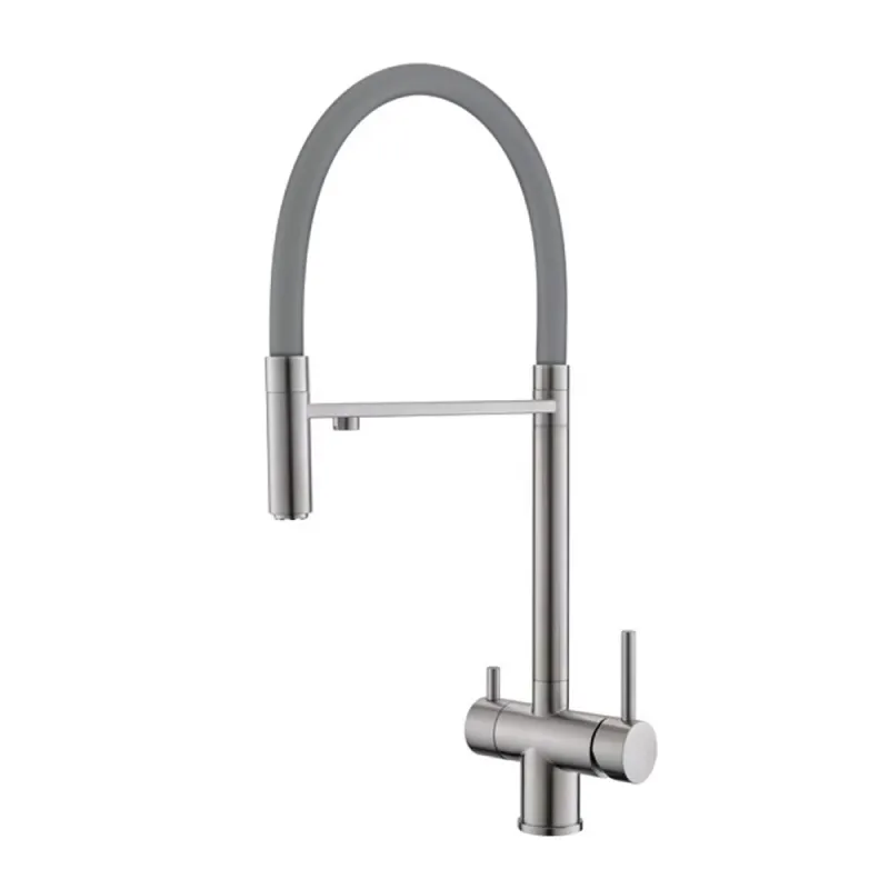 Смеситель для кухни с гибким изливом и подключением фильтра WesnaArt EKO05-161, сатин