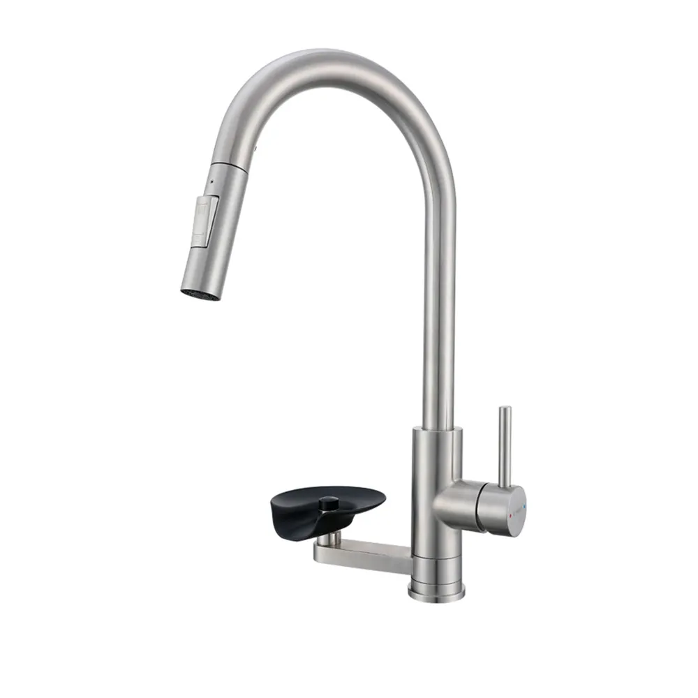 Смеситель для кухни с выдвижным изливом и мойкой стаканов Prohanss P45.49.05, сатин