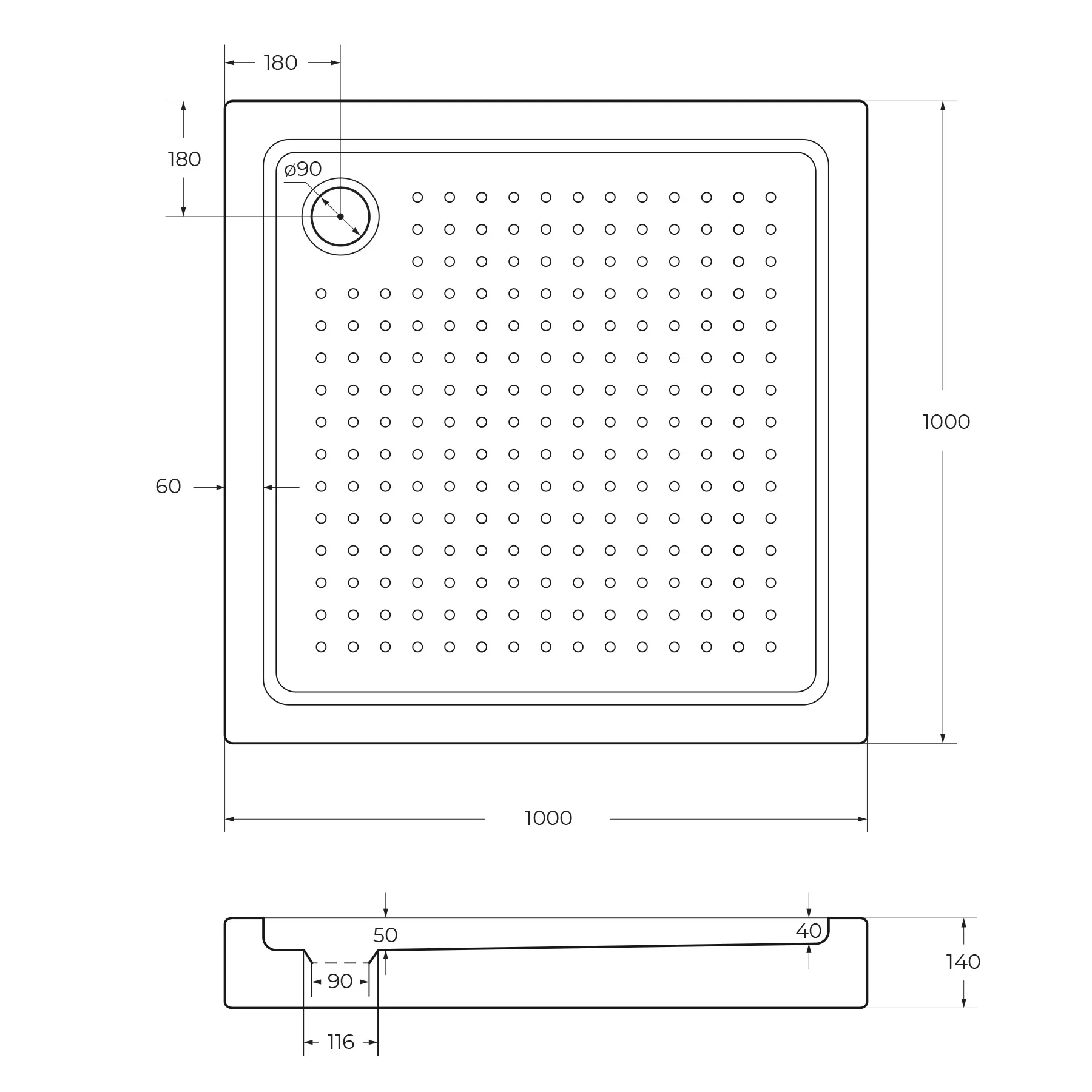 Акриловый поддон Cezares 1000х1000 мм, белый (TRAY-A-A-100-15-W0)
