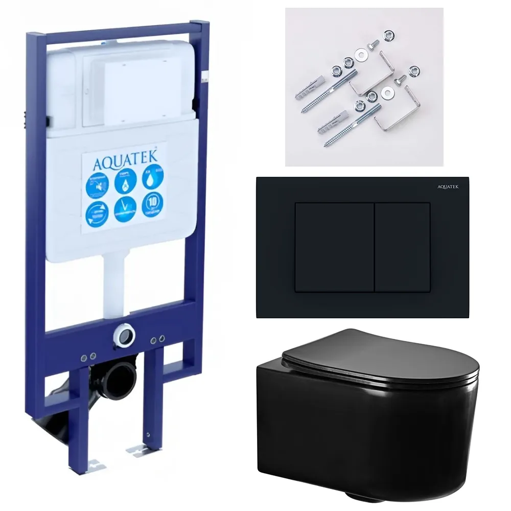 SET AQUATEK МИЯ-MB-012 4в1 (рама AQUATEK Standard INS-0000020+ крепеж KKI-0000002+клавиша KDI-0000012+унитаз AQ2004-MB с тонким сиденьем soft-close