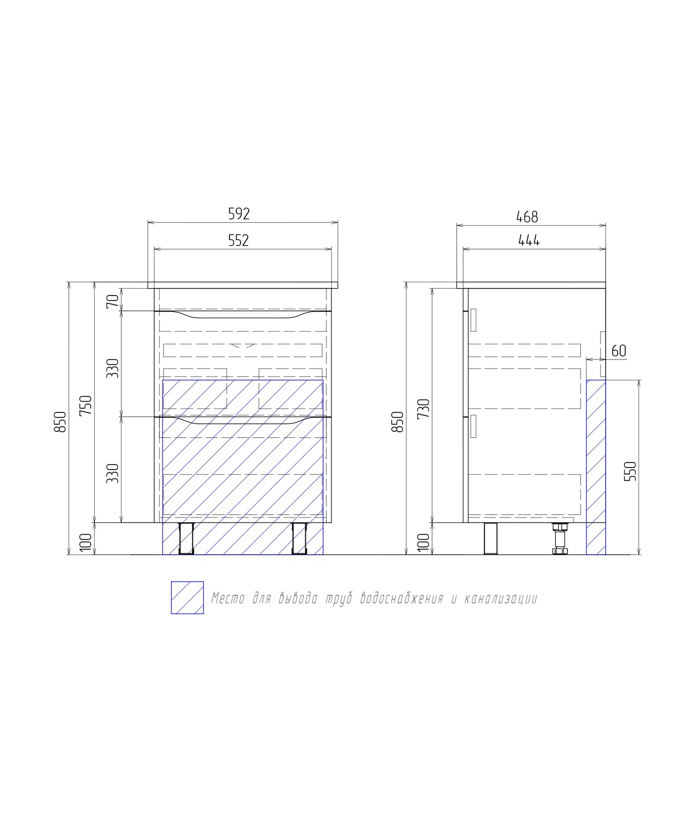 Тумба с раковиной напольная VIGO Grani tn.GRI.ELI.60.2Y, 60 см