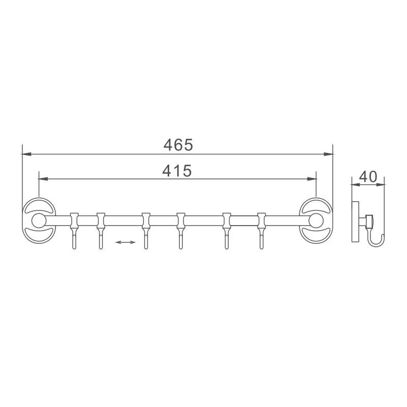 Планка с крючками для полотенец D-Lin D289700-6, хром