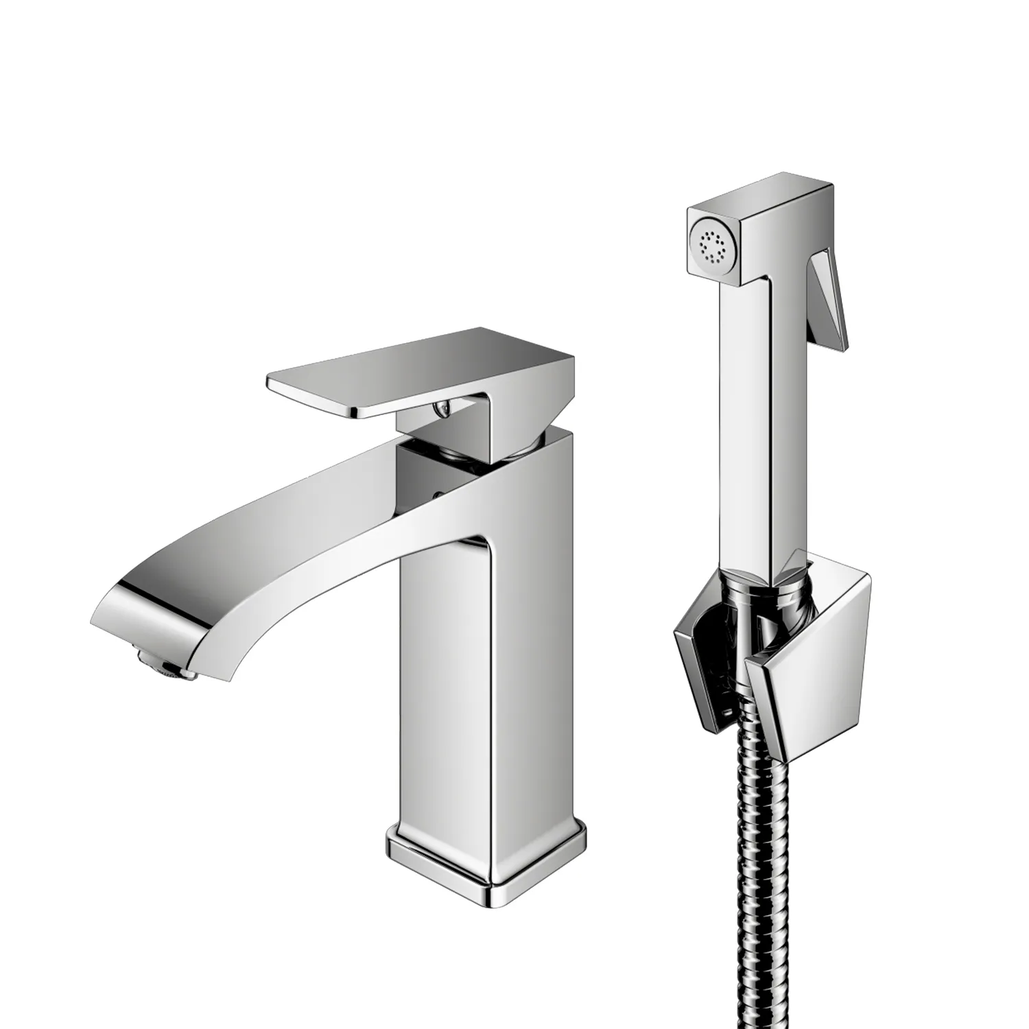 Смеситель Prohanss для раковины с гигиеническим душем монолитный, хром (P60.12)