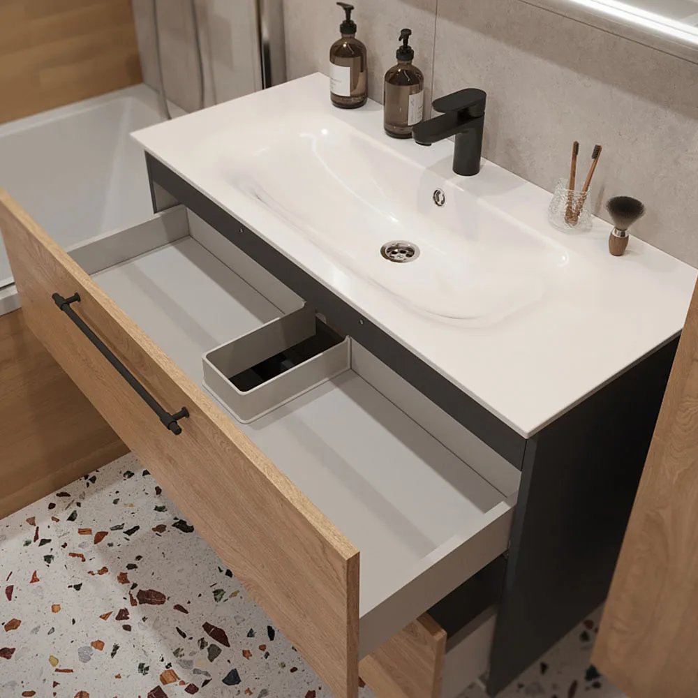 Тумба с раковиной подвесная (100см) Terminus Venta VEN101002300001O, шпон/дуб