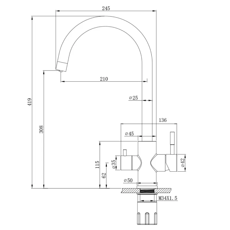 Смеситель для кухни с подключением фильтра WesnaArt EKO05-111, сатин