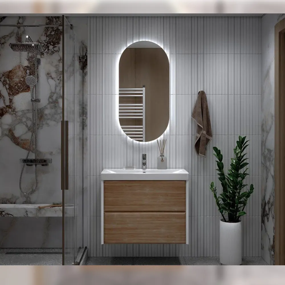 Тумба с раковиной подвесная Velvex Gesso tp.GES.9696.80.2Y белый матовый/дуб сонома, 80 см