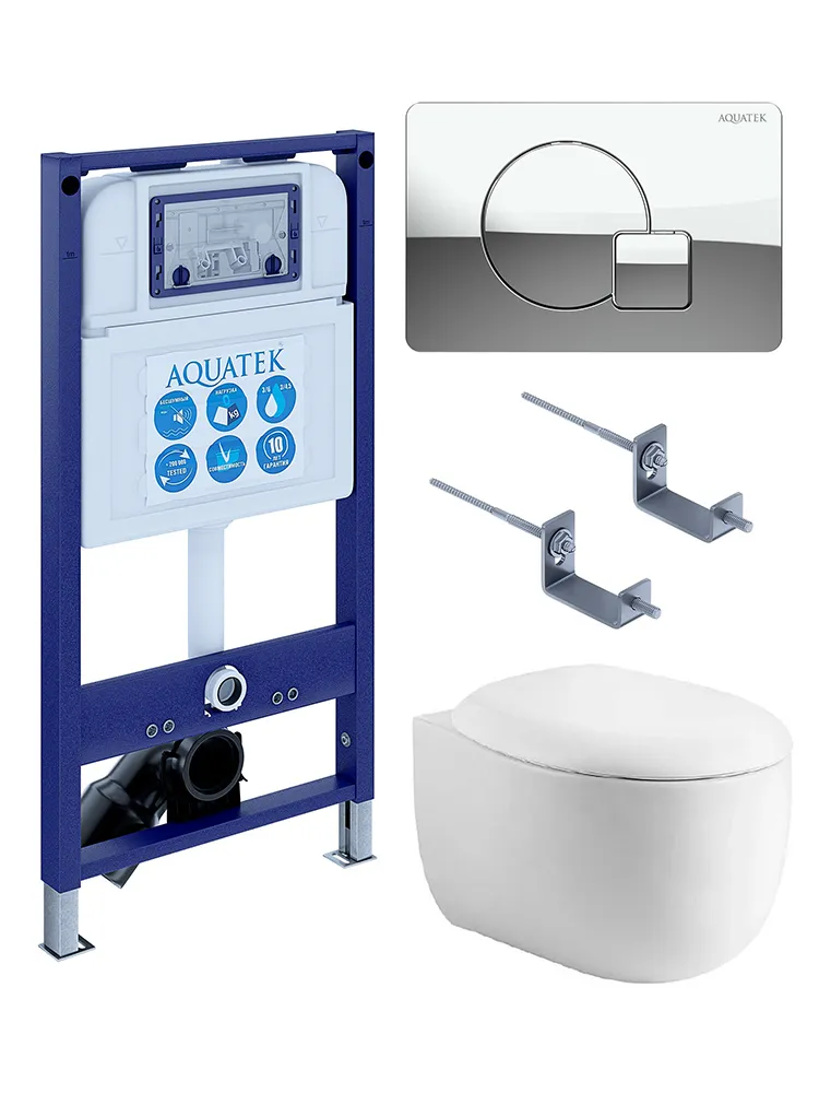 SET AQUATEK АЛЬТАИР cm-067 4в1 (рама AQUATEK INS-0000025 +крепление KKI-0000002 +кнопка KDI-0000067 +унитаз AQ1980-00 +тонкое сиденье с механиз)