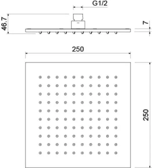 AQ2076MB квадратный верхний душ 250*250*7 мм, матовый черный