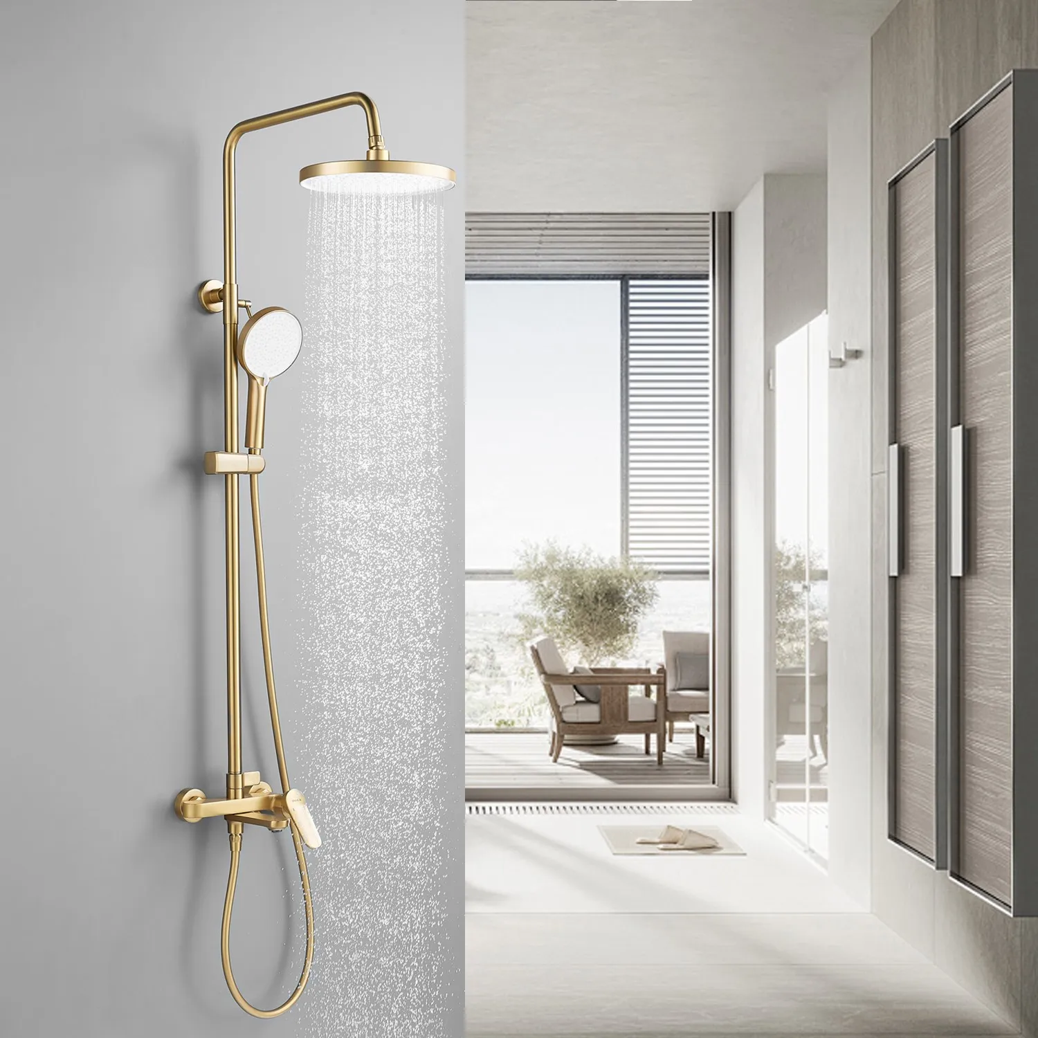 Душевая система Shevanik S4336G, золотой сатин