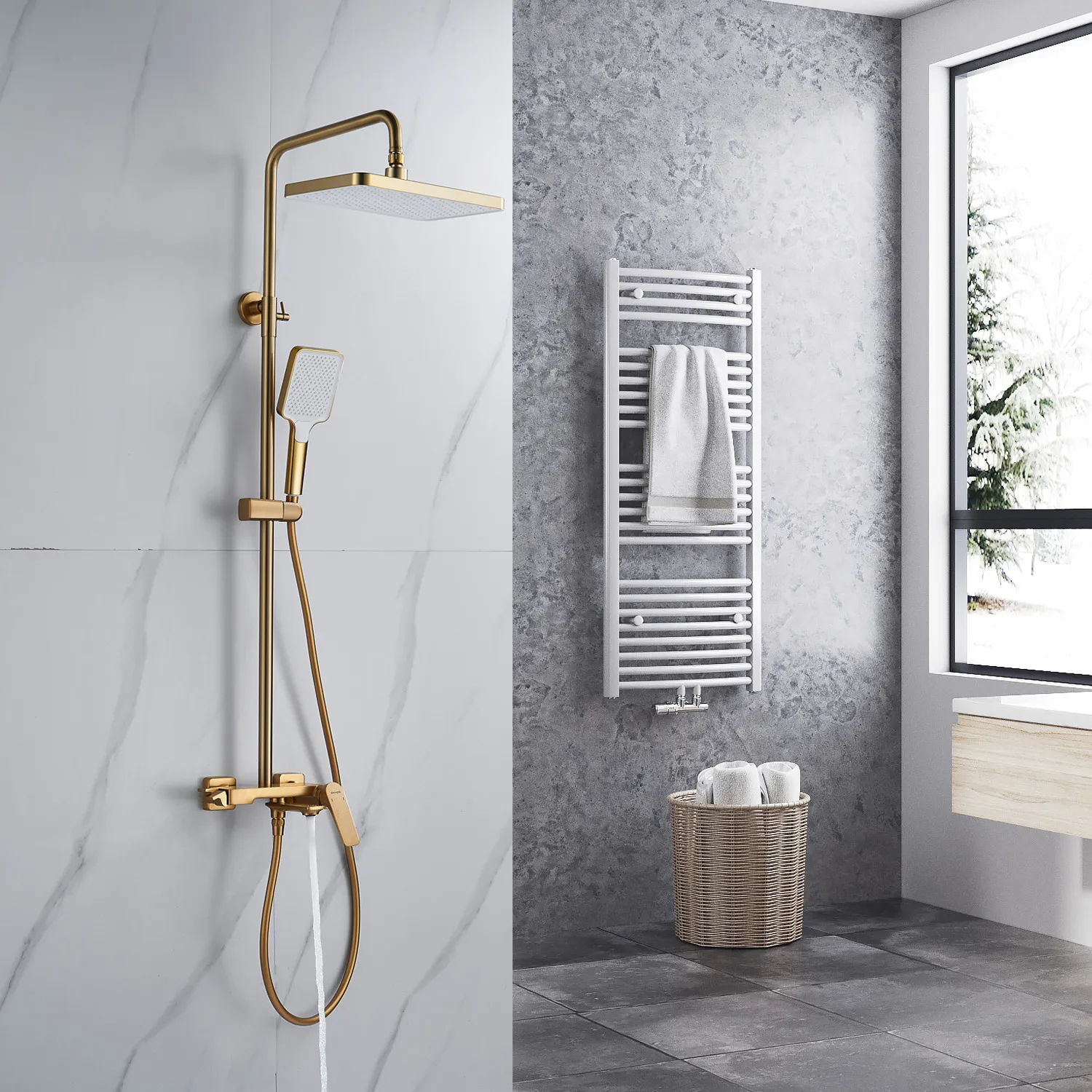 Душевая система Shevanik S4226G, золотой сатин