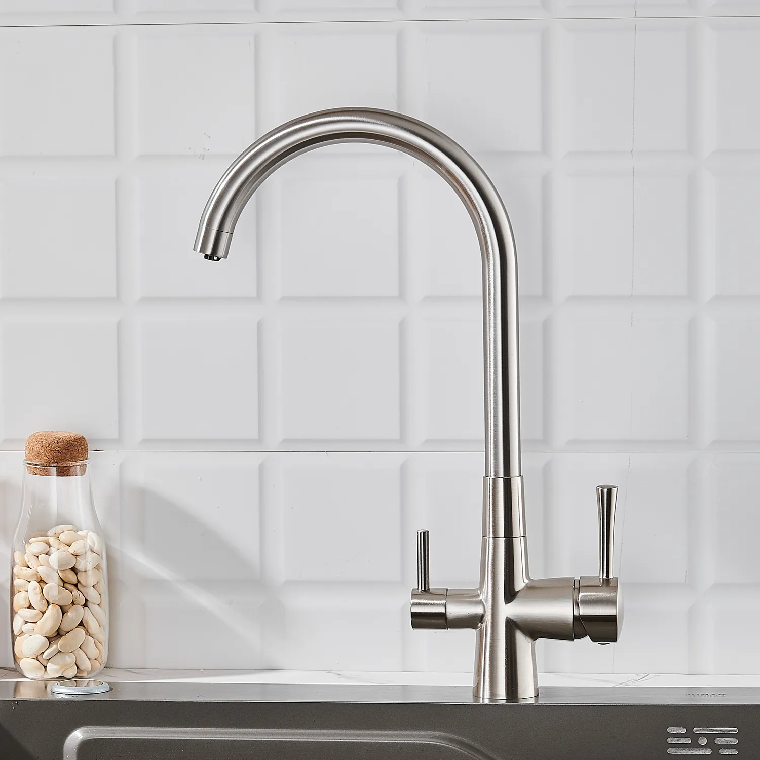 Смеситель для кухни с подключением фильтра Shevanik S428L, сатин