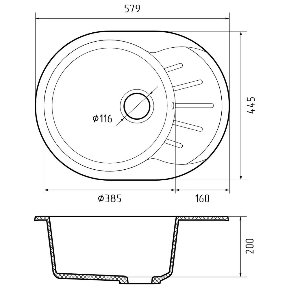 Кухонная мойка GranFest RONDO 580L, черный