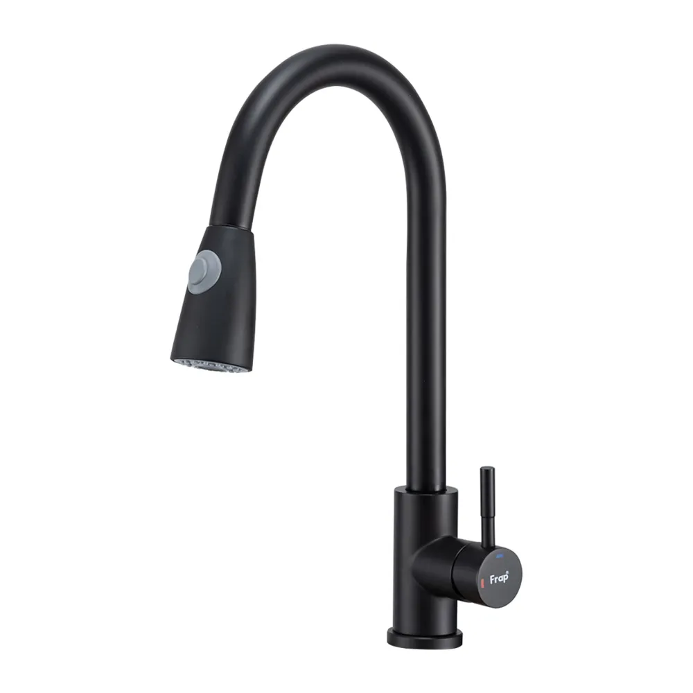 Смеситель для кухни с выдвижным изливом и режимом душ FRAP F60991-6, черный