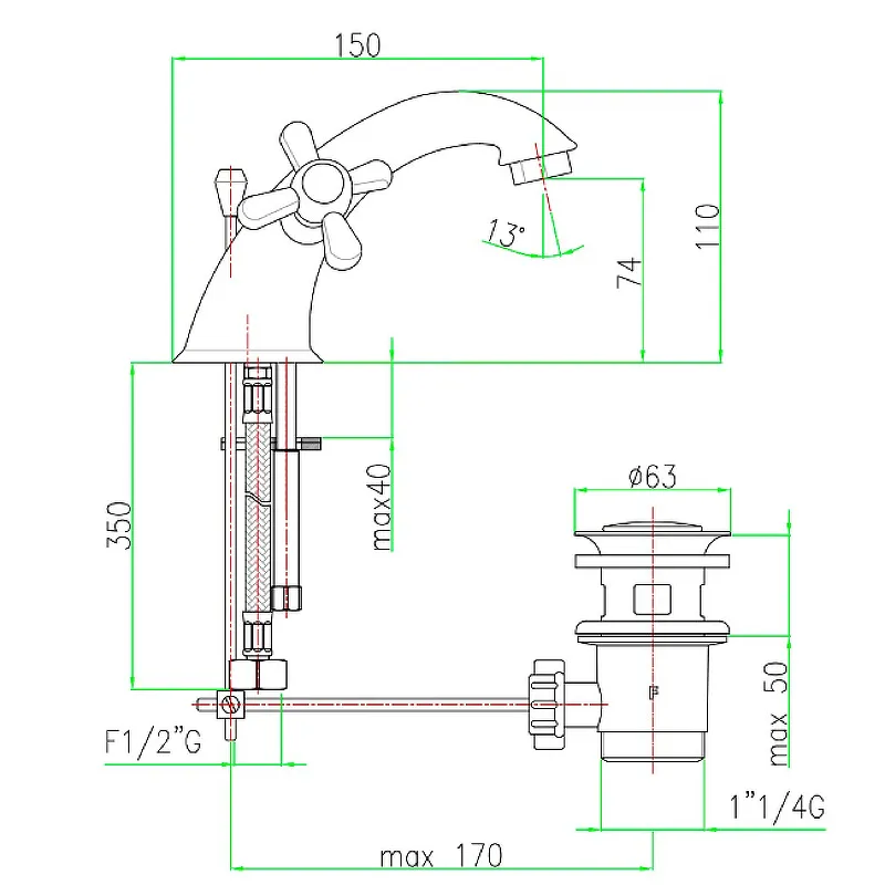 Смеситель для раковины Webert Armony AM700108060, медь