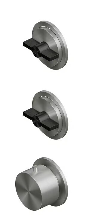 Смеситель для душа Quadro design Valvola01, на 2 потребителя, сталь брашированная/золото черное (19 49.0.00 ASON)