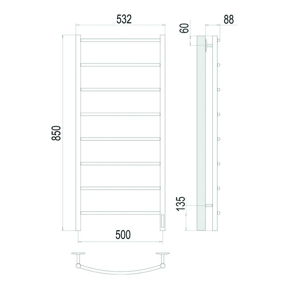 Полотенцесушитель электрический Terminus Классик П8 50х85quick touch, сатин