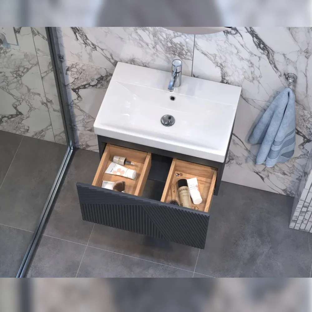 Тумба с раковиной подвесная Velvex Edge tp.EDG.9696.60.1Y графит, 60 см