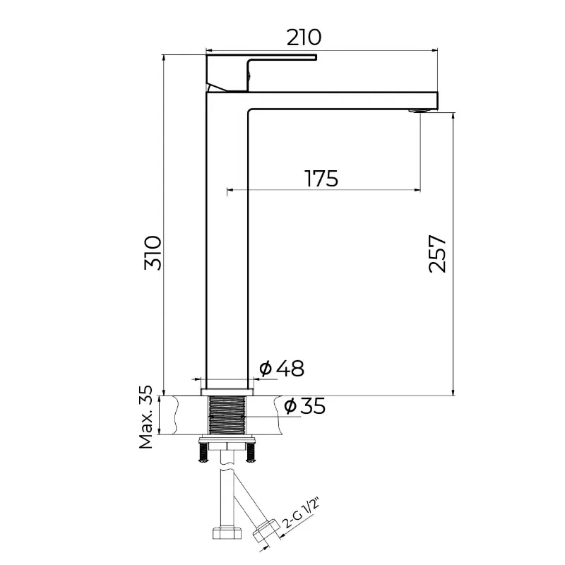 Смеситель для раковины высокий Knotlor KN-24/GMP, оружейная сталь