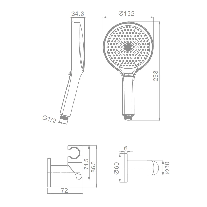 Лейка для душа с держателем и шлангом Raglo R476.43, хром