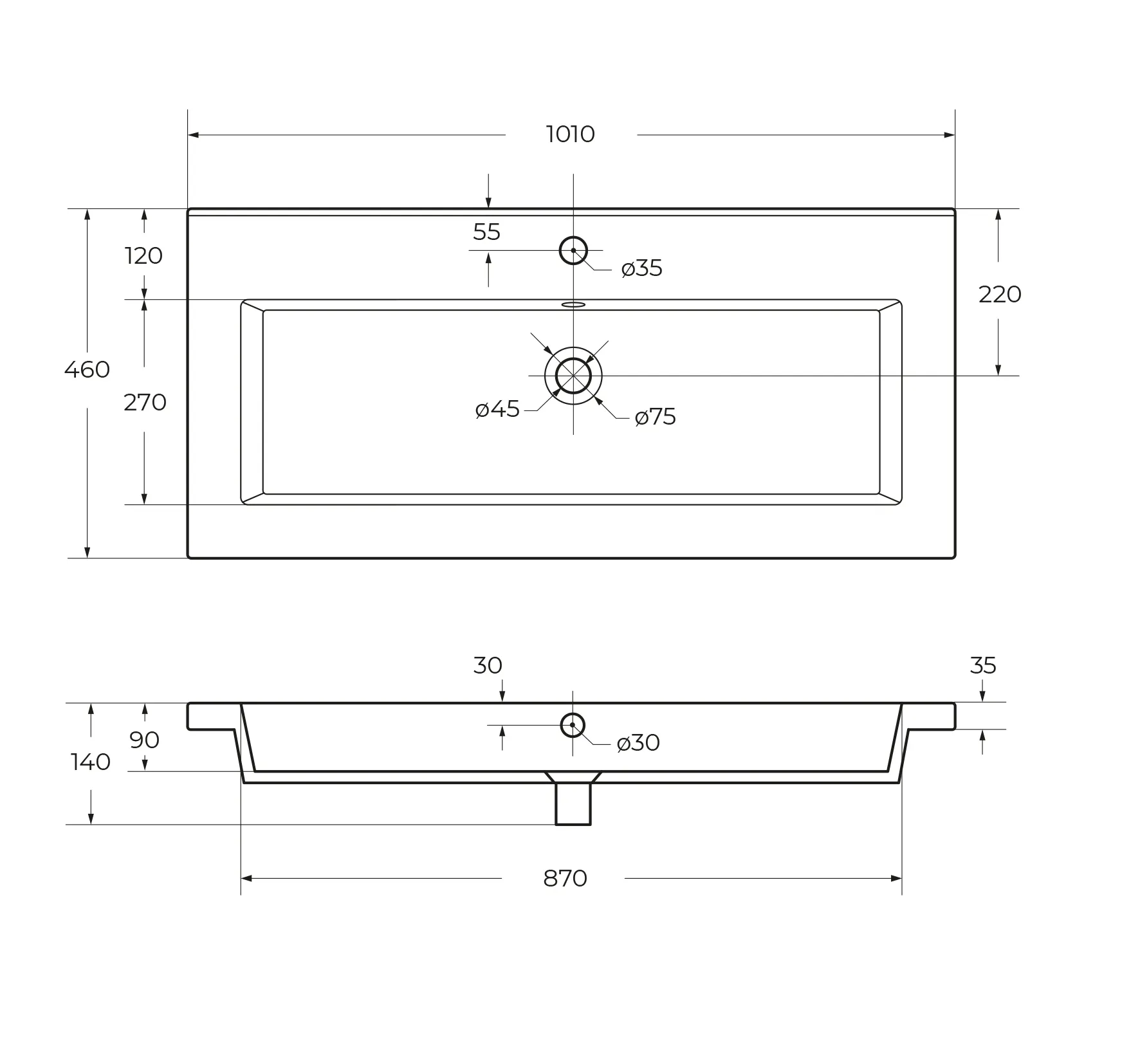 Керамическая раковина Cezares 1010х460х140 (CZR-8070-100)