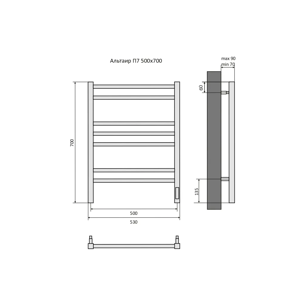 Полотенцесушитель электрический Aquatek Альтаир П7 500х700, quick touch, черный муар