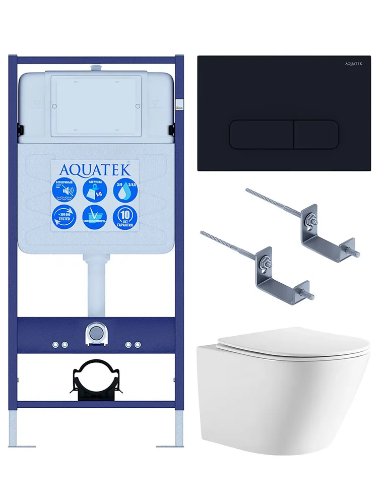 SET AQUATEK ЛИБЕРТИ-017 4в1 (рама AQUATEK Standard INS-0000012+крепёж KKI-0000002+клавиша KDI-0000017+унитаз ЛИБЕРТИ AQ1999T-00 с тонким сиденьем sc)