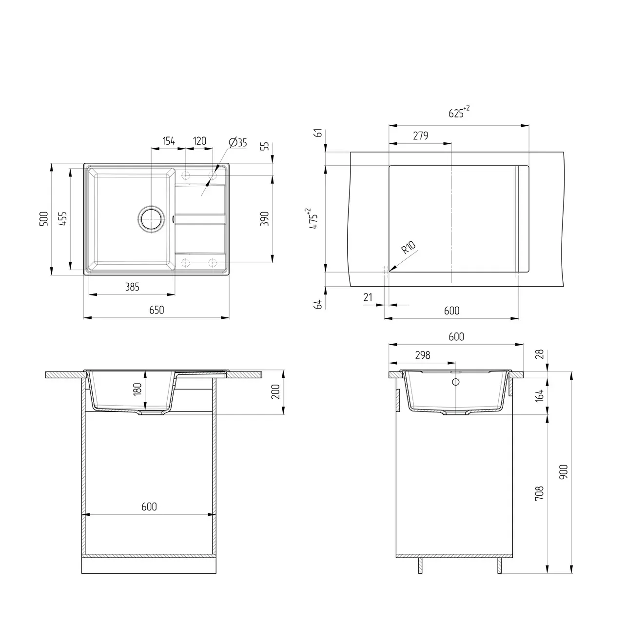Кухонная мойка Ulgran Quartz Prima 650-10, песок