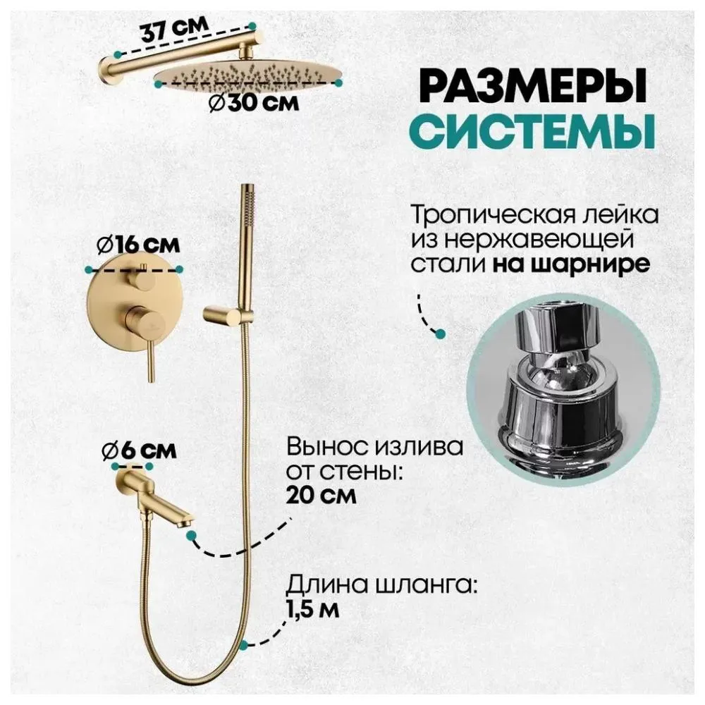 Душевая система встраиваемая Grocenberg GB5099MG-1, матовое золото