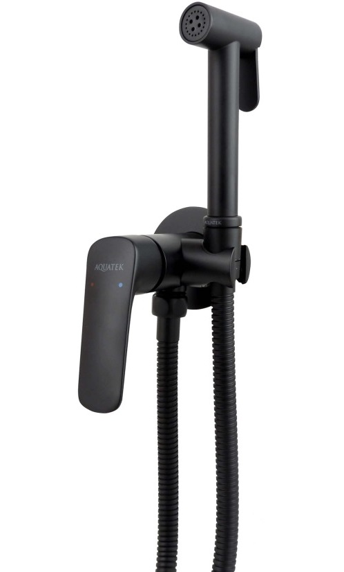 AQ1019MB AQUATEK ВЕГА комплект для гигиенического душа встроенный (смеситель + гигиеническая лейка + шланг), матовый черный