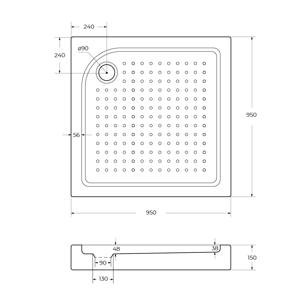 Акриловый поддон BelBagno 950х950 мм, белый (TRAY-BB-A-95-15-W)