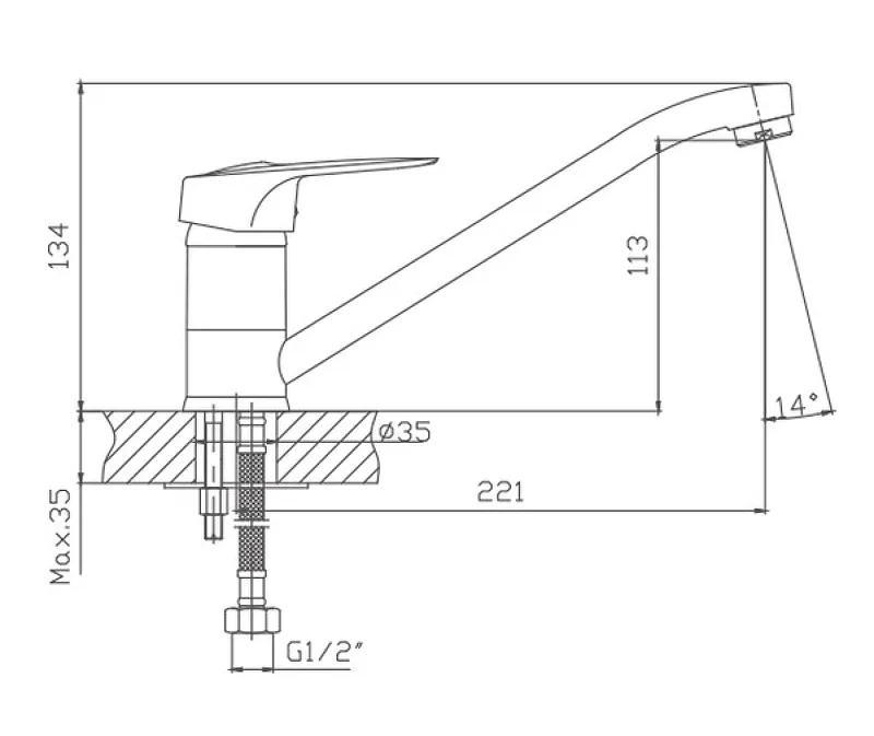 Смеситель для кухни Cron CN4204, хром
