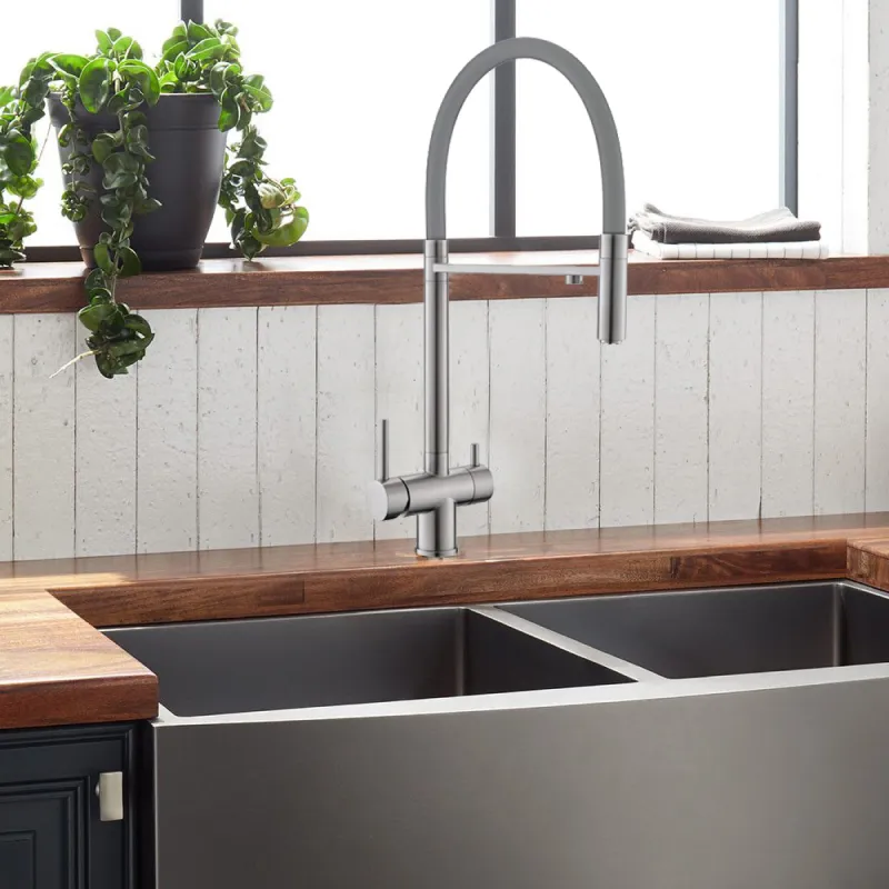 Смеситель для кухни с гибким изливом и подключением фильтра WesnaArt EKO05-161, сатин