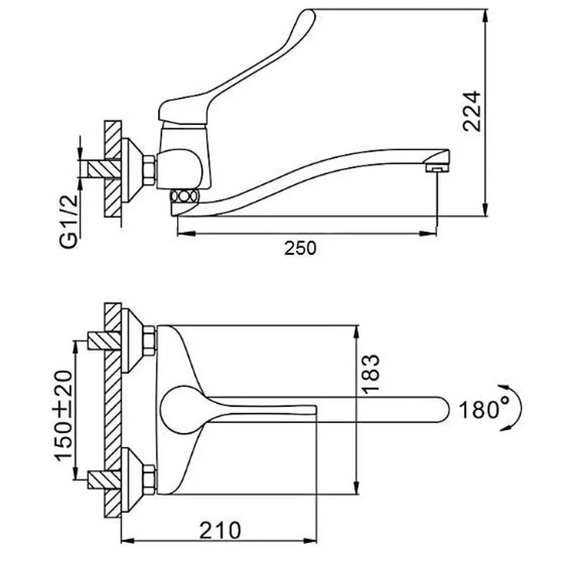 Смеситель для кухни настенный с хирургической ручкой D-Lin D141427, хром