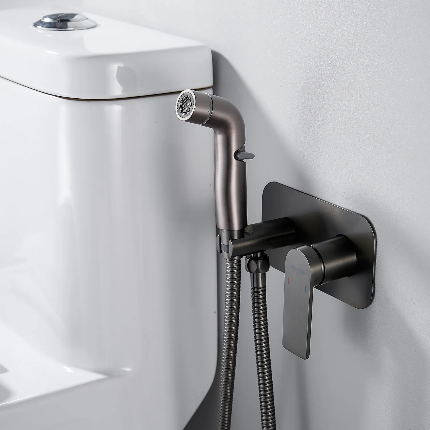 Гигиенический душ со смесителем Shevanik S4105T, оружейная сталь