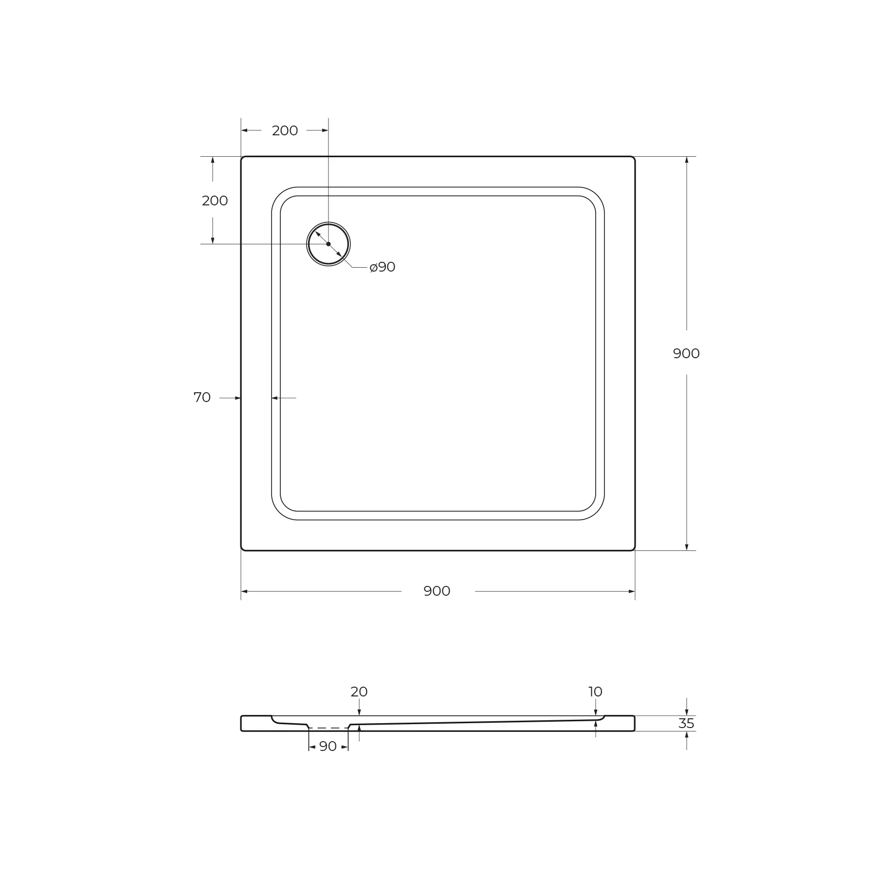 Поддон Smc  Cezares 900х900 мм, белый (TRAY-M-A-90-35-W)