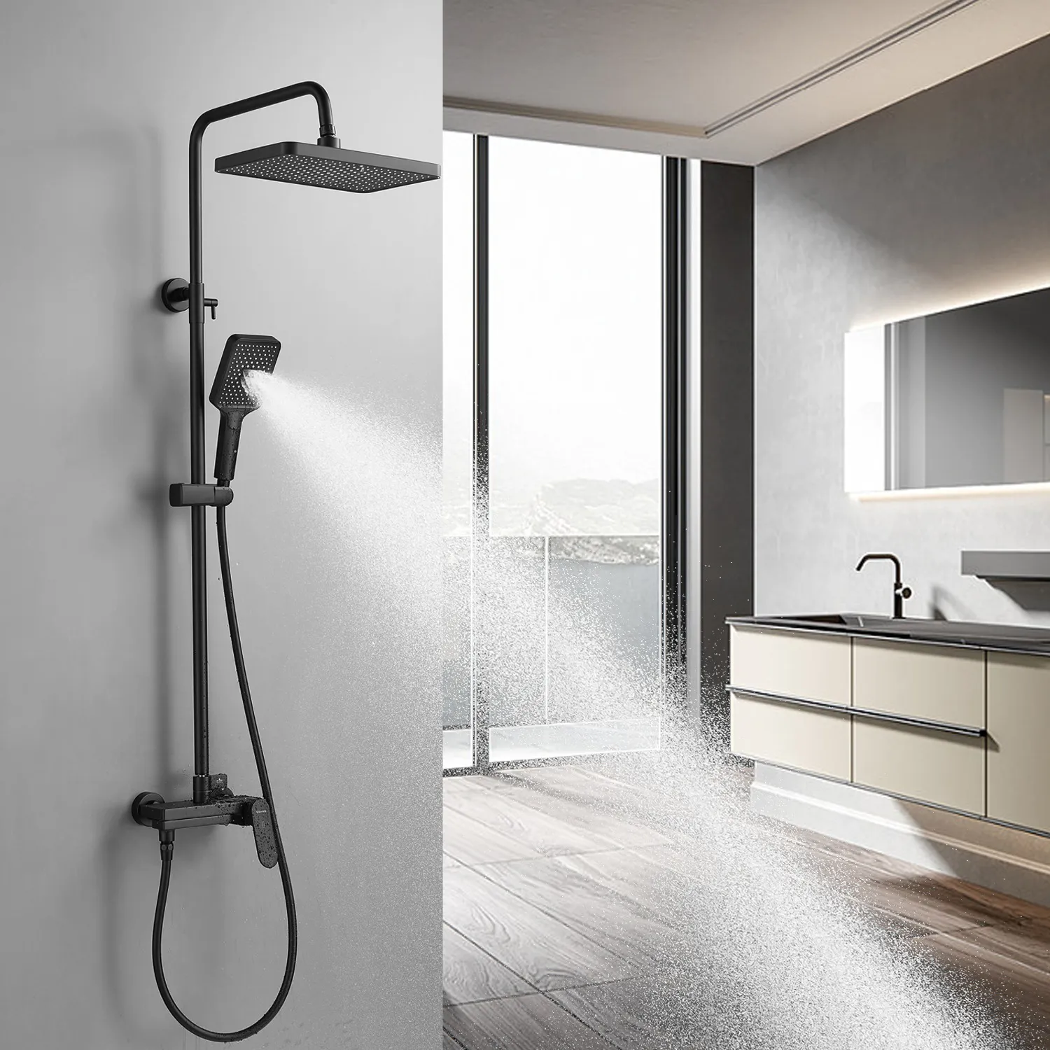 Душевая система Shevanik S4536H, черный