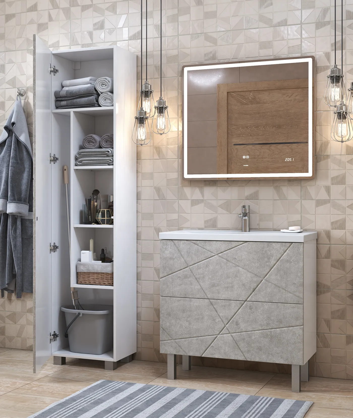 Тумба с раковиной напольная VIGO Geometry tn.bsf.GEO.FOS.70.2Y бетон, 70 см