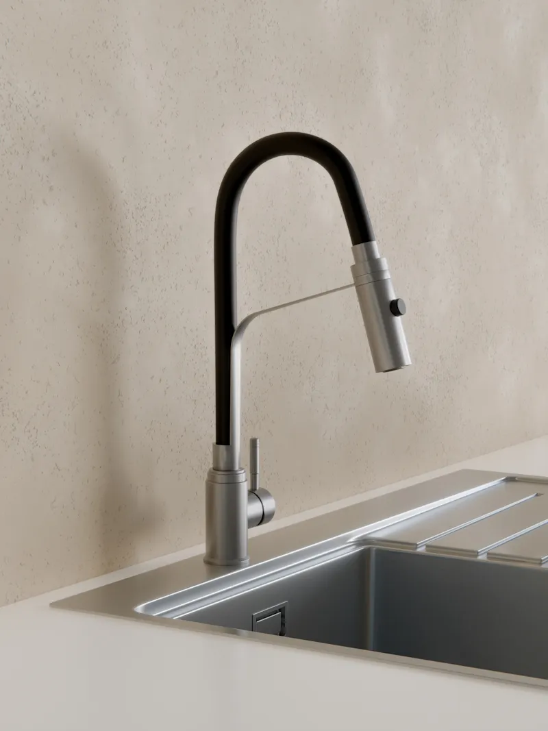 Смеситель для кухни с гибким изливом и режимом "душ" Knotlor SS-07, сатин