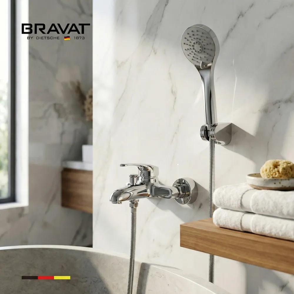 Настенный смеситель для ванны и душа BRAVAT (F6538671CP-B-SW)